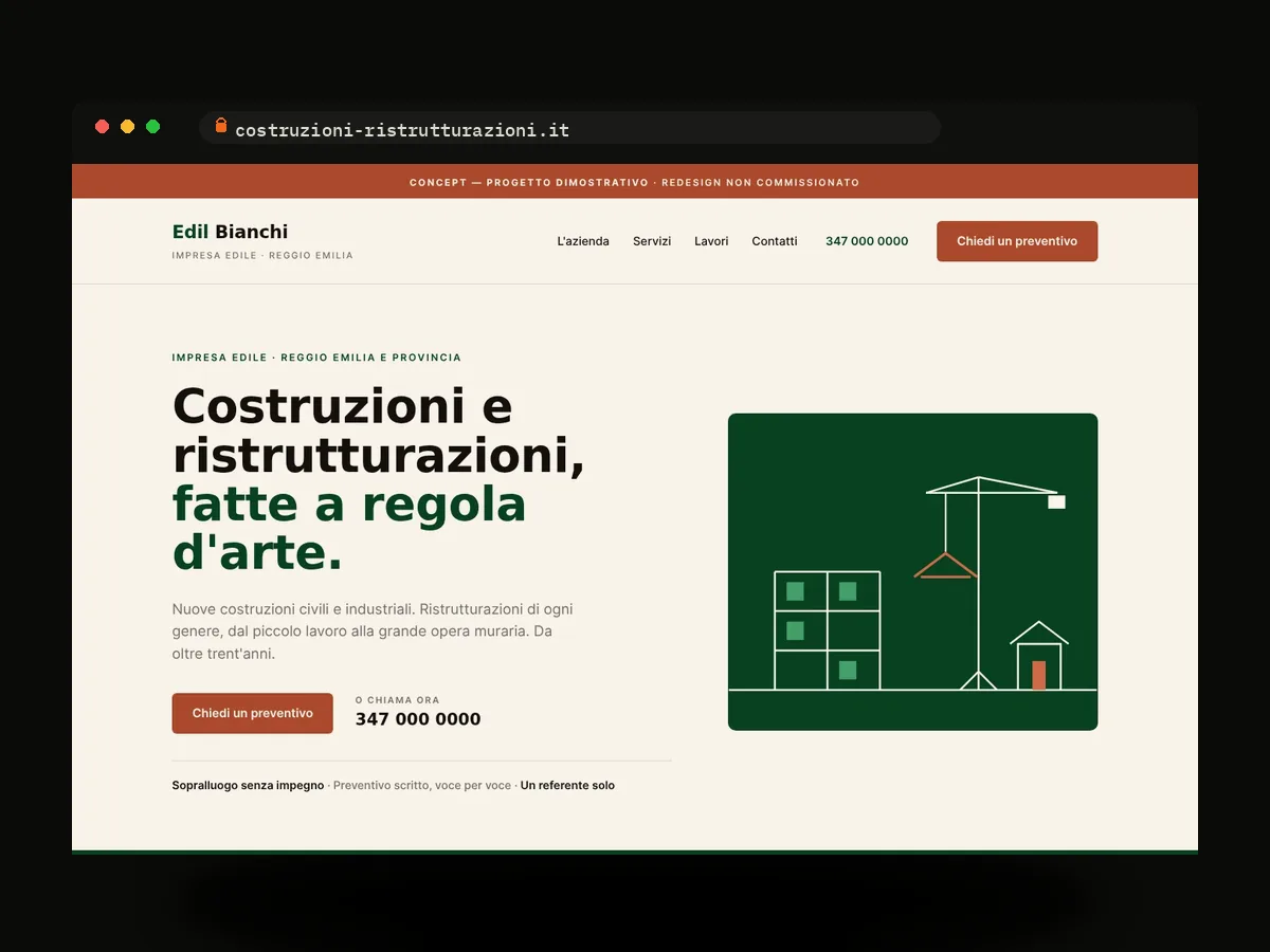 Un sito finito, costruito da noi: il template in consegna, aperto nel browser